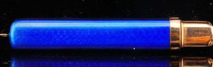 14K Gold and Guilloche Enamel Pencil, Royal Blue
