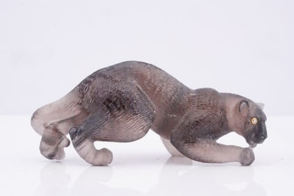Hand-Carved Obsidian Panther w/Diamond Eyes