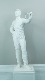 Vintage 45" Large White Metal Horse Jockey Statue
