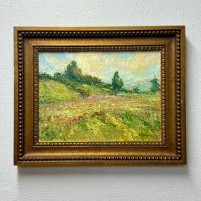 Oil On Burlap Floral Painting Signed "Vladimir"