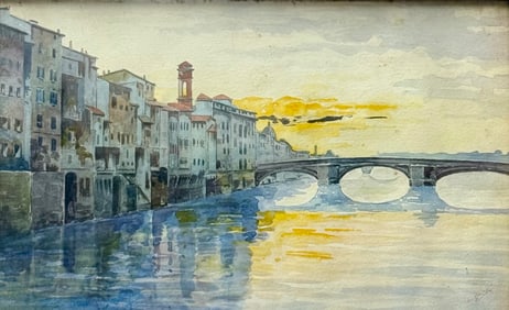 Artist Signed Watercolor on Paper Landscape Painting