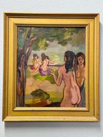 D. Totten "Bathing at the Beach" 1947 Painting