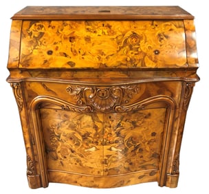 Italian Rococo Style Wood Inlay Secretary Desk