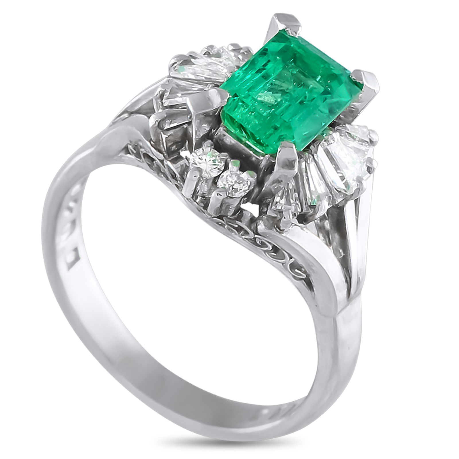 1.15ct Emerald, 0.40ctw Diamond and Platinum Ring