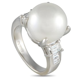 14mm Pearl, 0.70ctw Diamond and Platinum Ring