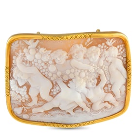 Vintage 18K and Carved Shell Cameo Di Bambino Brooch