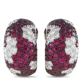 11.00ctw Ruby, 3.00ctw Diamond and 18K Ear Clips