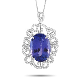 27.75ct Tanzanite, 1.15ctw Diamond, Platinum Necklace