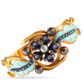Victorian 18K Yellow Gold, Diamond and Enamel Bracelet