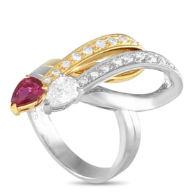 Tasaki 0.60ctw Diamond, 0.33ct Ruby, Platinum/18K Ring