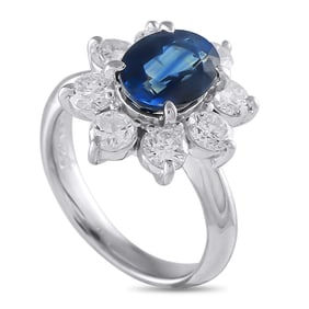 2.10ct Blue Sapphire, 1.20ctw Diamond, Platinum Ring
