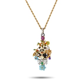 18K Yellow Gold and Multi-Gemstone 19" Panda Necklace