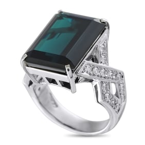 14.70ct Tourmaline, 0.60ctw Diamond and Platinum Ring