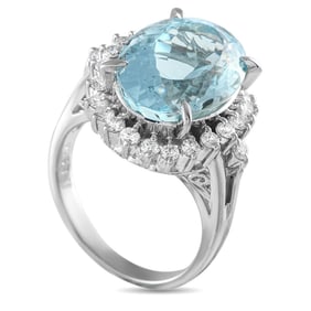 7.25ct Aquamarine, 0.50ctw Diamond and Platinum Ring