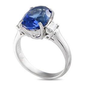 4.20ct Tanzanite, 0.25ctw Diamond and Platinum Ring