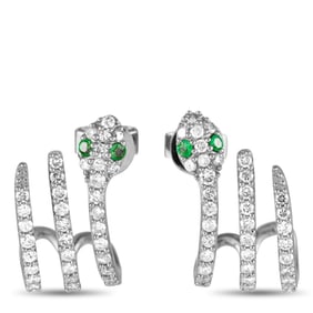 1.00ctw Diamond and 14K Snake Earrings W/Emeralds