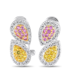 14K, 0.65ctw Sapphire and 0.30ctw Diamond Earrings