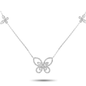14K White Gold and 0.85ctw Diamond Butterfly Necklace
