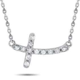 14K White Gold and 0.10ctw Diamond Cross Necklace