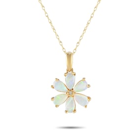 14K Yellow Gold and Opal 18" Flower Pendant Necklace