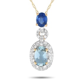 14K, Aquamarine, Blue Sapphire and Diamond Necklace