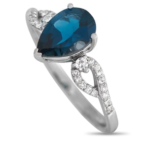 14K White Gold, Blue Topaz and 0.15ctw Diamond Ring