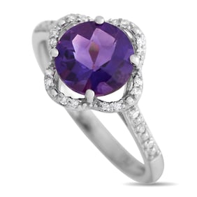 14K White Gold, Amethyst and 0.10ctw Diamond Ring