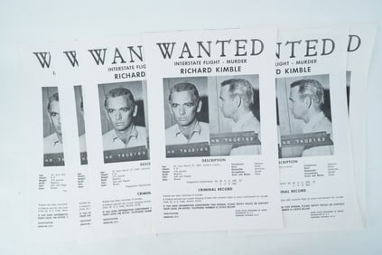 The Fugitive (1960s) Lot of (13) Prop Wanted Posters
