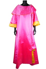Arlene Dahl Pink and Yellow Silk Satin Long Coat