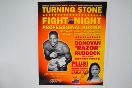 Laila Ali Signed 16 x 20 Inch Debut Fight Card W/COA