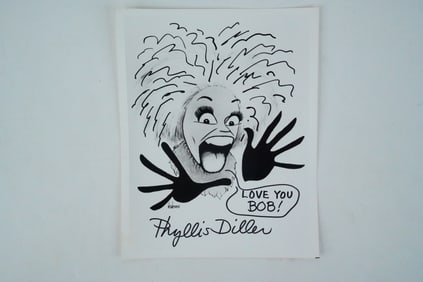 Phyllis Diller Signed Cartoon Caricature Print