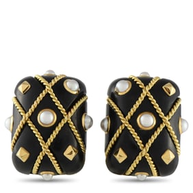 Seaman Schepps 18K Yellow Gold, Pearl and Wood Earrings