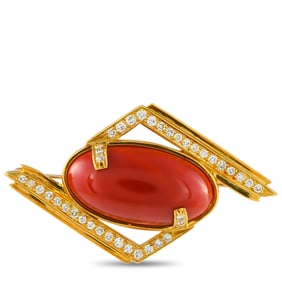 1.00ctw Diamond, GIA No Treatment Coral and 18K Brooch