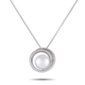 Mikimoto 0.57ctw Diamond, 13.5mm Pearl and 18K Necklace