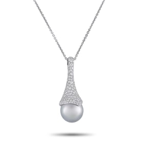 Mikimoto 3.16ctw Diamond, 13.5mm Pearl, 18K Necklace