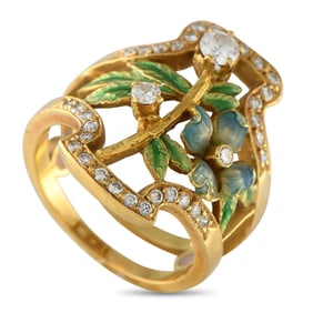 Masriera 0.45ctw Diamond, 18K and Enamel Floral Ring