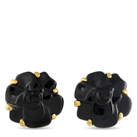 Chanel 18K Yellow Gold and Ceramic Camelia Earrings