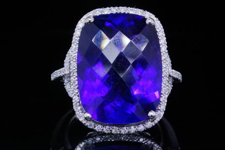 15.00ct Amethyst, 0.50ctw Diamond and 14K Ring: 15.00ct Amethyst, 0.50ctw Diamond and 14K White Gold Ring - This lovely ring is crafted in 14k white gold and boasts an approximately 15.00ct amethyst with a vivid purple color and beautiful facet
