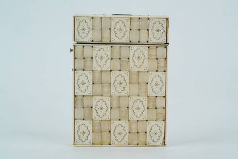 Anglo-Indian 19th C. Sadeli Mosaic Calling Card Case: Anglo-Indian 19th Century Exotic Composition Sadeli Mosaic Calling Card Case - This is an exceptional 19th-century Anglo-Indian calling card case, crafted with a checkerboard Sadeli mosaic inlay of ex