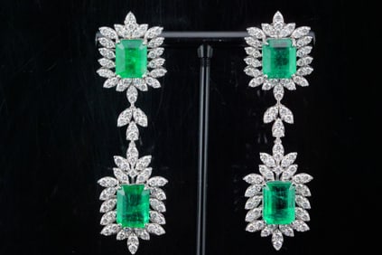 18.70ctw Emerald, 8.00ctw Diamond, 18K Earrings ($102,000 Appraisal)