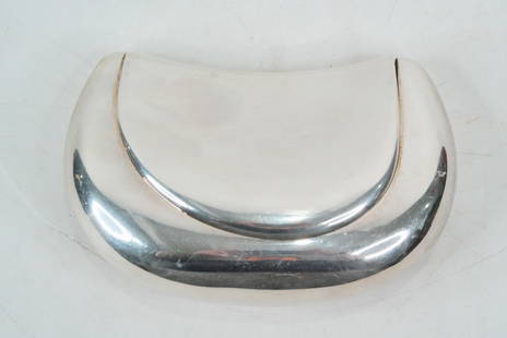 Tiffany & Co. Elsa Peretti Sterling Silver Saddle Clutch: Tiffany & Co. Elsa Peretti Vintage Sterling Silver Saddle Clutch - A rare and striking piece of modern design, this vintage Tiffany & Co. Saddle Clutch is the work of renowned designer Elsa Peretti, k