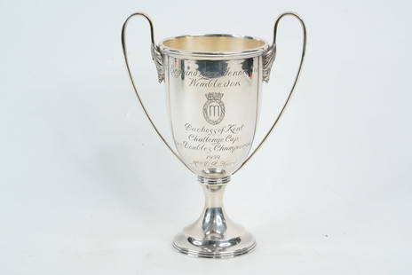 1959 Sterling Silver Wimbledon Doubles Championship Trophy: 1959 Sterling Silver Wimbledon Duchess of Kent Challenge Cup Doubles Championship Trophy - This is a rare and historic silver trophy awarded at the prestigious Wimbledon Championships. This two-handle