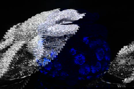 De Carolis 5.75ctw Blue Sapphire and Diamond Octopus Ring: De Carolis (Paola De Luca) Italy 3.75ctw Blue Sapphire, 2.00ctw SI1-SI2/G-H Diamond and 18K White Gold Octopus Ring - This lovely Italian made piece was finely crafted of solid 18k white gold and has