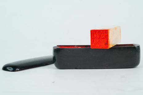 Antique Chinese Name Chop Seal W/Ink Pad in Wood Case: Antique Chinese Name Chop Seal with Ink Pad in Wood Case - This is an antique Chinese name chop or personal seal, housed in a compact and sturdy dark wood case. This traditional tool, used for stampin