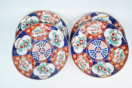 Lot of (4) Hand-Painted 12" Gold Imari Porcelain Plates: Lot of (4) Hand-Painted 12" Gold Imari Porcelain Plates, Japan - This is a striking lot of (4) large 12-inch decorative plates by Gold Imari, a renowned Japanese maker celebrated for its high-quality