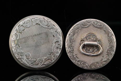 Victorian Sterling Silver Round Pill Box: Victorian Sterling Silver Round Pill Box - This Victorian-era pill box is crafted in sterling silver and has a round form with an ornate filigree motif around the perimeter of the design. Measurements