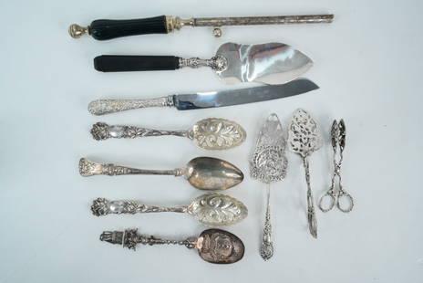 Lot of (10) Sterling Silver/Silver Plated Serving Pieces: Lot of (10) Antique and Vintage Sterling Silver and Silver Plated Serving Pieces/Accessories (English, Dutch and American) - This is a beautifully curated lot of ten antique and vintage serving utensi
