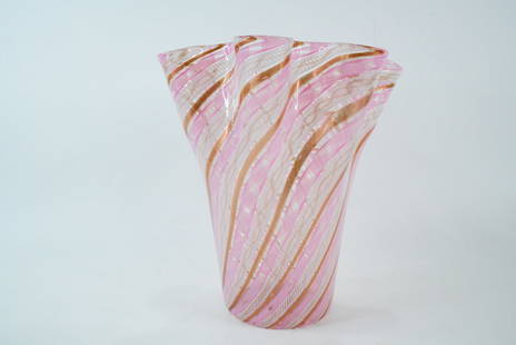 1940s Italian Murano Latticino Art Glass Vase: 1940s Italian Murano Latticino Art Glass Vase - This stunning 1940s Italian Murano art glass vase exemplifies the elegance and innovation of mid-century Venetian glassmaking. Hand-blown with exquisite