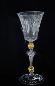 Venetian Hand-Blown Wine Glass with Applied Decoration
