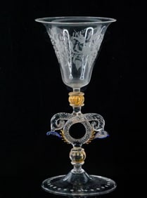 Venetian Hand-Blown Etched Glass with Dragon Handles